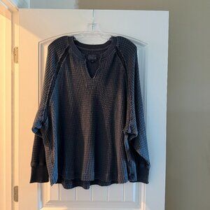 American Eagle Big Hug Notch Neck Waffle Sweater (Navy)